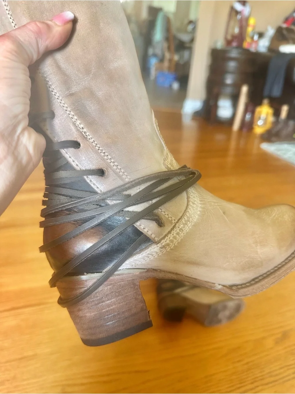 Freebird by Steven Taupe Leather with Wrap Straps, size 7. New
